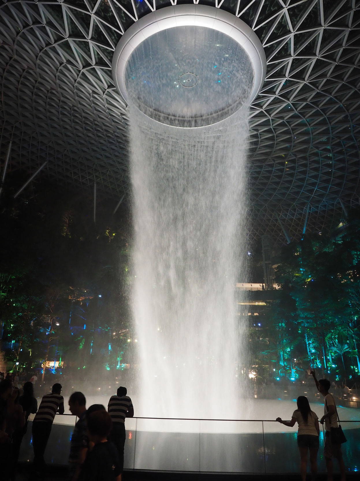 At Singapore's Changi Airport the HSBC Rain Vortex recirculates 135,000 gallons of reclaimed rainwater.